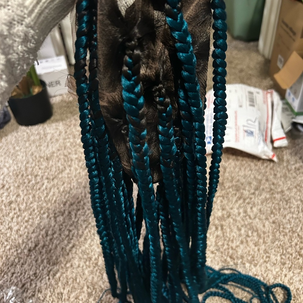 Teal box braided full hd lace wig